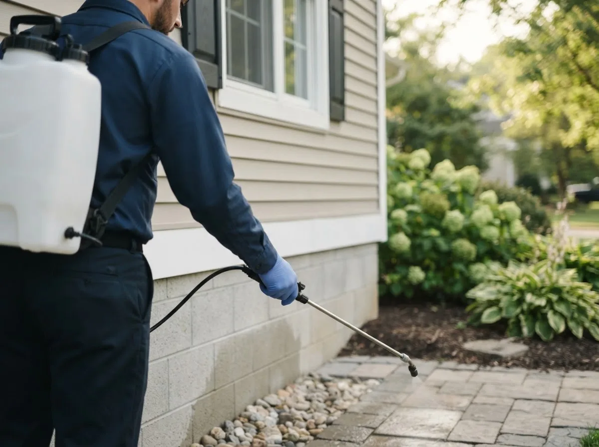Pest control technician inspecting a home in Chambersville, PA
